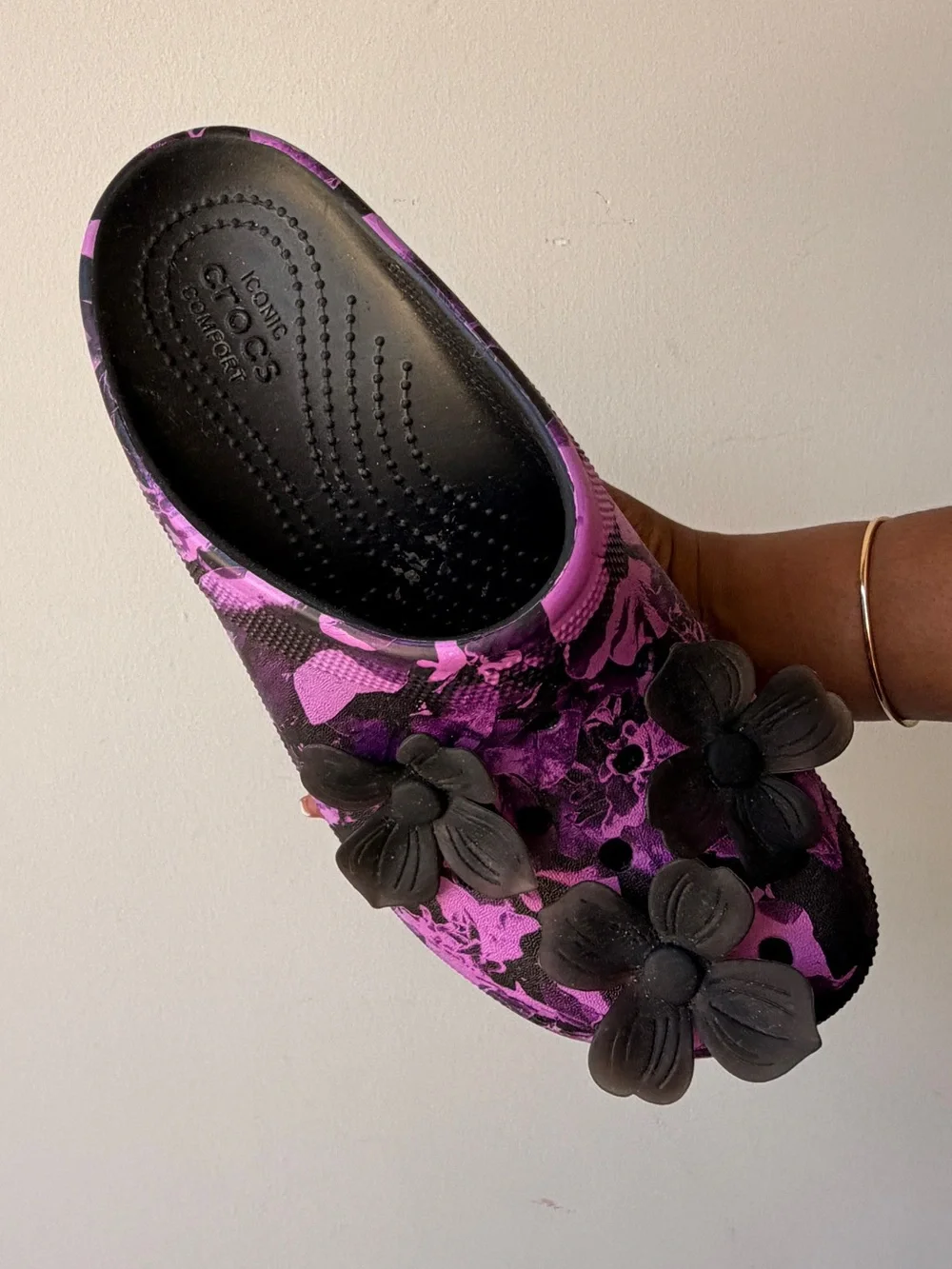 CROCS Purple and Black Floral Platform Clogs